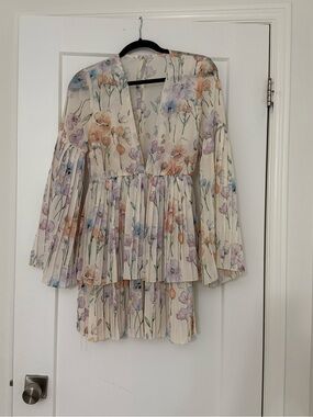SHEIN Cream Floral Mini Dress with Pastel Pink Purple Blue Accents